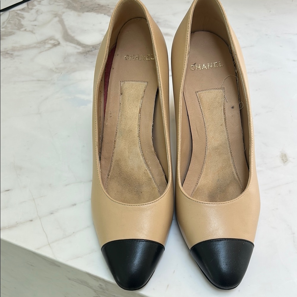 Chanel Cream and Black Heels Timeless Elegance